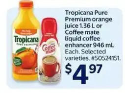 Walmart Tropicana Pure Premium orange juice or Coffee mate liquid coffee enhancer offer