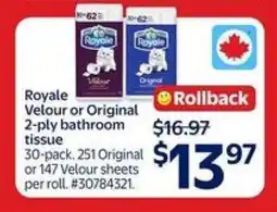 Walmart Royale Velour or Original 2-ply bathroom tissue offer