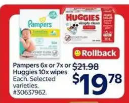 Walmart Pampers 6x or 7x or Huggies 10x wipes offer