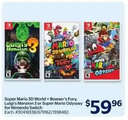 Walmart Super Mario 3D World + Bowser's Fury, Luigi's Mansion 3, or Super Mario Odyssey offer