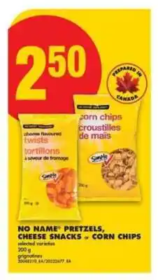 No Frills NO NAME Pretzels, Cheese Snacks or Corn Chips offer