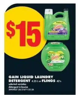 No Frills GAIN LIQUID LAUNDRY DETERGENT or FLINGS offer