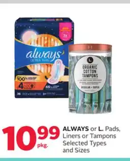Rexall ALWAYS or L. Pads, Liners or Tampons offer