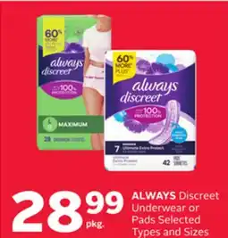 Rexall ALWAYS Discreet Underwear or Pads offer