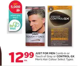 Rexall JUST FOR MEN Comb-In or Touch of Grey or CONTROL GX Men's Hair Colour offer