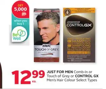 Rexall JUST FOR MEN Comb-In or Touch of Grey or CONTROL GX Men's Hair Colour offer