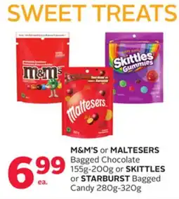 Rexall M & M' S or MALTESERS Bagged Chocolate 155g-200g or SKITTLES or STARBURST Bagged Candy 280g-320g offer