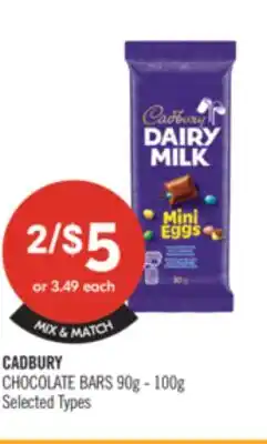 Shoppers Drug Mart CADBURY CHOCOLATE BARS 90g-100g offer