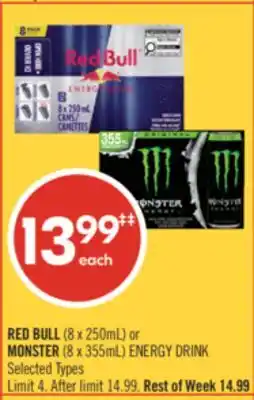 Shoppers Drug Mart RED BULL (8 x 250mL) or MONSTER (8 x 355mL) ENERGY DRINK offer