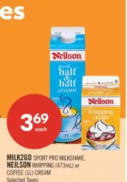 Shoppers Drug Mart MILK2GO SPORT PRO MILKSHAKE, NEILSON WHIPPING (473mL) or COFFEE (1L) CREAM offer