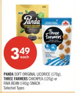 Shoppers Drug Mart PANDA SOFT ORIGINAL LICORICE (170g), THREE FARMERS CHICKPEA (120g) or FAVA BEAN (140g) SNACK offer