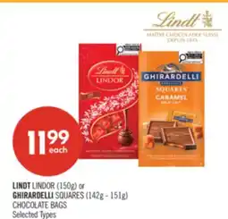 Shoppers Drug Mart LINDT LINDOR (150g) or GHIRARDELLI SQUARES (142g - 151g) CHOCOLATE BAGS offer