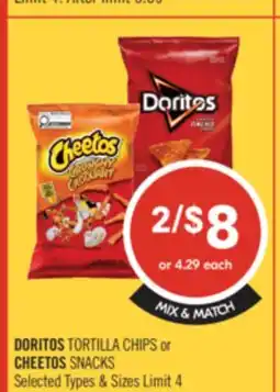 Shoppers Drug Mart DORITOS TORTILLA CHIPS or CHEETOS SNACKS offer