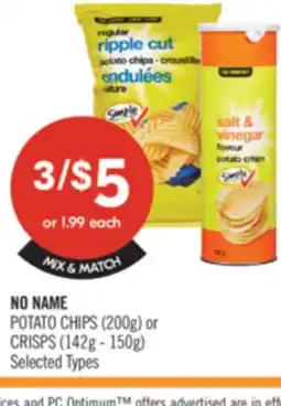 Shoppers Drug Mart NO NAME POTATO CHIPS (200g) or CRISPS (142g - 150g) offer