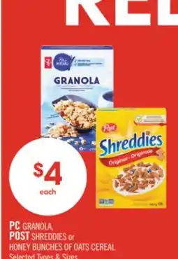Shoppers Drug Mart PC GRANOLA, POST SHREDDIES or HONEY BUNCHES OF OATS CEREAL offer