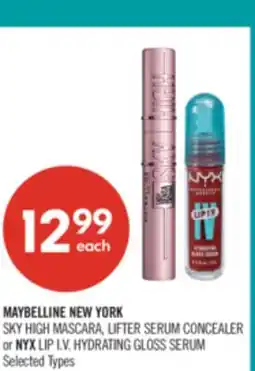 Shoppers Drug Mart MAYBELLINE NEW YORK SKY HIGH MASCARA, LIFTER SERUM CONCEALER or NYX LIP I.V. HYDRATING GLOSS SERUM offer
