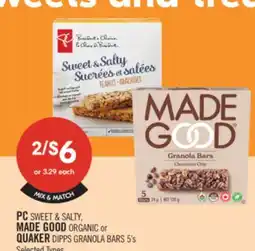 Shoppers Drug Mart PC SWEET & SALTY, MADE GOOD ORGANIC or QUAKER DIPPS GRANOLA BARS 5's offer