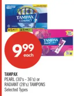Shoppers Drug Mart TAMPAX PEARL (30's - 36's) or RADIANT (28's) TAMPONS offer