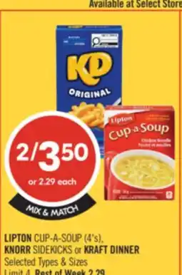 Shoppers Drug Mart LIPTON CUP-A-SOUP (4's), KNORR SIDEKICKS or KRAFT DINNER offer