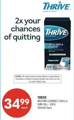 Shoppers Drug Mart THRIVE NICOTINE LOZENGES (108's) or GUM (96's - 108's) offer