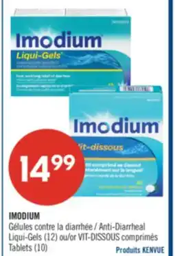 Pharmaprix IMODIUM Anti-Diarrheal Liqui-Gels (12) or VIT-DISSOUS Tablets (10) offer