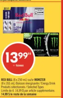 Pharmaprix RED BULL (8 x 250 mL) or MONSTER (8 x 355 mL) Energy Drink offer
