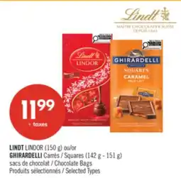 Pharmaprix LINDT LINDOR (150 g) or GHIRARDELLI Squares (142 g - 151 g) Chocolate Bags offer