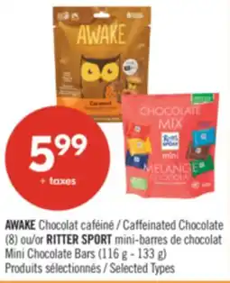 Pharmaprix AWAKE Caffeinated Chocolate (8) or RITTER SPORT Mini Chocolate Bars (116 g - 133 g) offer