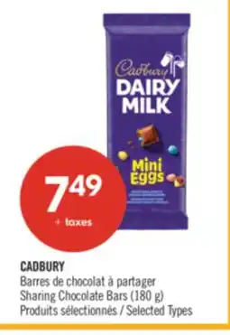 Pharmaprix CADBURY Sharing Chocolate Bars offer