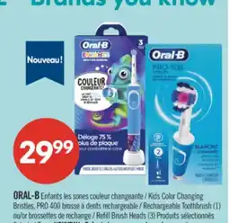 Pharmaprix ORAL-B Kids Color Changing Bristles, PRO 400 Rechargeable Toothbrush (1) or Refill Brush Heads (3) offer