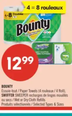 Pharmaprix BOUNTY Paper Towels (4 Roll) SWIFFER SWEEPER Wet or Dry Cloth Refills offer