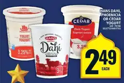 Food Basics Hans Dahi, Phoenicia or Cedar Yogurt offer