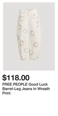 Holt Renfrew FREE PEOPLE Good Luck Barrel-Leg Jeans In Wreath Print offer