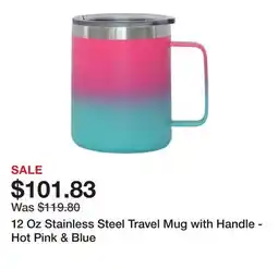 TSC Stores 12 Oz Stainless Steel Travel Mug with Handle - Hot Pink & Blue offer