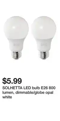 IKEA SOLHETTA LED bulb E26 800 lumen, dimmable/globe opal white offer