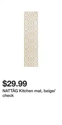 IKEA NATTÅG Kitchen mat, beige/check offer