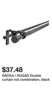 IKEA RÄCKA / HUGAD Double curtain rod combination, black offer