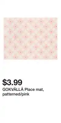 IKEA GOKVÄLLÅ Place mat, patterned/pink offer