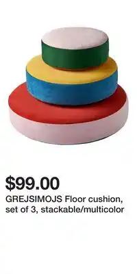IKEA GREJSIMOJS Floor cushion, set of 3, stackable/multicolor offer