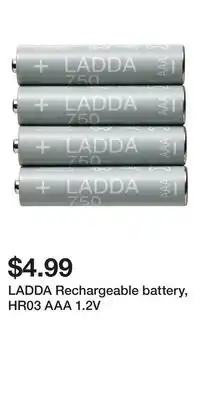 IKEA LADDA Rechargeable battery, HR03 AAA 1.2V offer