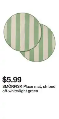IKEA SMÖRFISK Place mat, striped off-white/light green offer