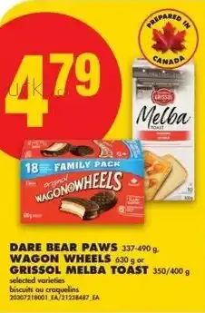 No Frills Dare bear paws, wagon wheels or grissol melba toast offer