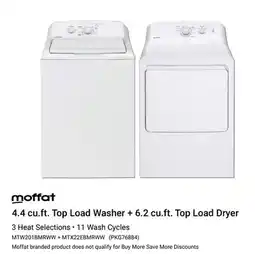Visions Electronics Moffat 4.4 cu.ft. Top Load Washer + 6.2 cu.ft Top Load Dryer offer