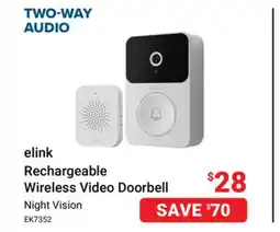 Visions Electronics Night Vision Elink Rechargeable Wireless Video Doorbell offer