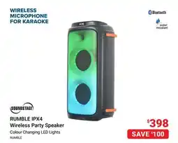 Visions Electronics SOUNDSTAGE RUMBLE IPX4 Wireless Party Speaker, Colour Changing LED Lights offer