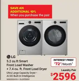 Visions Electronics LG 5.2 cu.ft Smart Front Load Washer + 7.4 cu. ft. Front Load Dryer offer