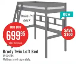 The Brick Brody Loft Bed with Built-in Desk, Ladder & Guardrails for Kids & Teens, Grey - Twin Size offer