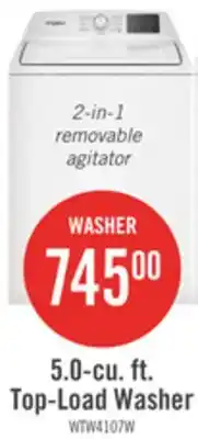 The Brick Whirlpool 4.8 Cu. Ft. Top Load Washer with 2-in-1 Removable Agitator - WTW4107SW offer