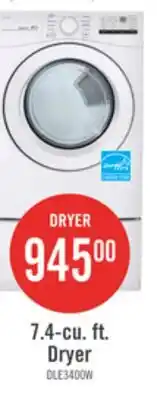 The Brick LG 7.4 Cu. Ft. Electric Dryer - White - Stackable - DLE3400W offer