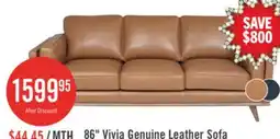 The Brick Vivia 86 Genuine Leather Sofa with Removable Seat Cushions and Wood Base - Caramel Brown offer